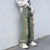 Men Jeans Washed Jeans Summer plus Size Ripped Trousers